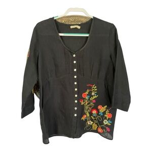 Caite Linen Embroidered Tunic  - Pockets Medium Nice